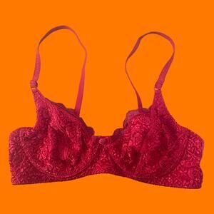 90's vintage red floral lace embroidered bra 34D